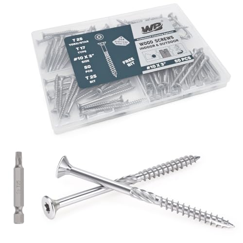 #10x3inch Stainless Steel Deck Screws 50 PCS Wood Screws with T25 Star Bit - size: #10*3"-50pcs