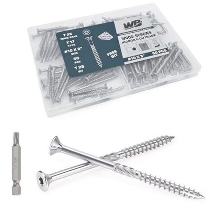 #10x3inch Stainless Steel Deck Screws 50 PCS Wood Screws with T25 Star Bit - size: #10*3"-50pcs