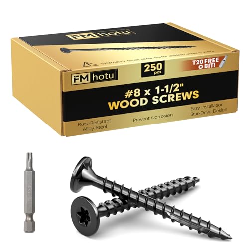 #8 x 1-1/2” Deck Screws, 250Pcs Star Drive Wood Screws - color: Black, size: 1-1/2 Inch