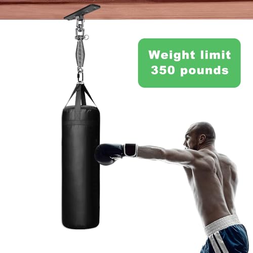 Dolibest Heavy Bag Hanger, Wall Ceiling Mount Hook 360° Rotation Wood Beam Holder Body Weight Strength Training Systems, Wood Beam Holder with Spring and 1 Carabiner, 4Wood Screws for Wooden Sets - color: Heavy Bag Hanger With Spring
