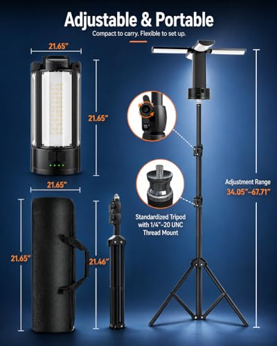 Rechargeable Camping Lights with Adjustable Stand, Black - color: Black