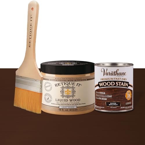 Retique It Liquid Wood - Pint Light with Dark Walnut Stain - Stainable Wood Fiber Paint - Put a fresh coat of wood on it (16oz LW, Dark Walnut) - color: 20 Dark Walnut, size: 16 Fl Oz (Pack of 1)