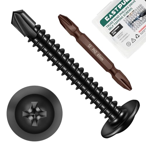 #10 x 1-1/2" Black Self Tapping Screws for Metal, Truss Head Phillips Drive 410 Stainless Steel Self Drilling Sheet Metal Screws with Drill Bit, Fast Tapping (Box of 100) - color: Black, size: #10 x 1-1/2"