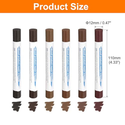 HARFINGTON Wood Filler Sticks 6 Colors Wooden Wax Touch Up Furniture Repair Crayons for Wood Brown, Rosewood, Wood, Teak, Brown Walnut - color: Exotic Woods Series
