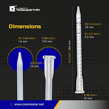 CosmoMix Helical Static Mixer Nozzle Tube Tip, Bayonet Connection, 6 Inches, 21 Elements, 10 Pieces Epoxy Mixing Nozzle Tip, For AB Glue Acrylic Adhensive Gun Mixer(RCS07-21S)