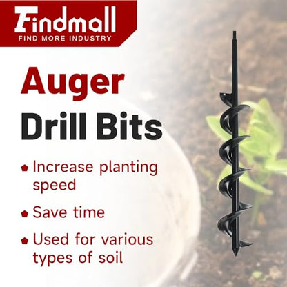 findmall Auger Drill Bit, Earth Auger Bit, 24 Inch Length 3 Inch Width Repid Planter, Yard Gardening Planting Corm Auger, Post or Umbrella Hole Digger for 3/8 Inch Hex Drive Drill + - size: 24 x 3 in