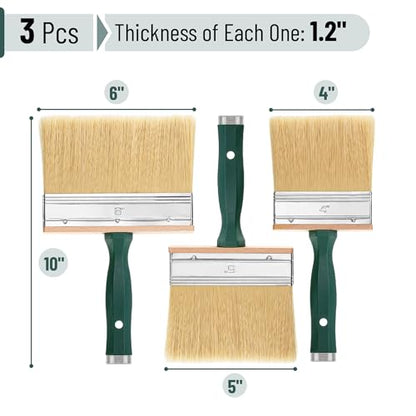 Bates Deck Stain Brush Set - 3pcs, 4', 5', 6' Brushes - Large Wall & Wood Stain Brushes - size: 4", 5", 6"