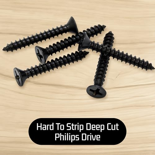 Bolt Dropper No. 8 x 2'' Black Screws, Xylan Coated Stainless Flat Head Phillips Wood Screw Deep Cut (25 Pack), 18-8 (304) Stainless Steel Anti Corrosion - size: #8 x 2''