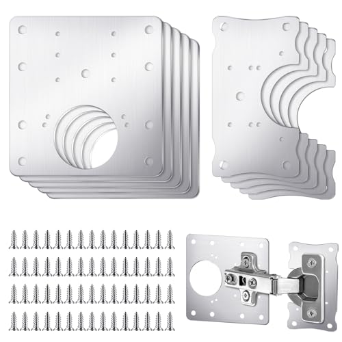 Yaocom 10 Pcs Cabinet Hinge Repair Kit - Stainless Steel - Silver - Polished - 5 Large & 5 Small Repair Plates with 60 Screws