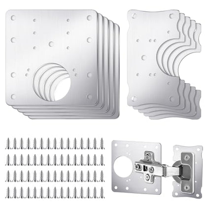 Yaocom 10 Pcs Cabinet Hinge Repair Kit - Stainless Steel - Silver - Polished - 5 Large & 5 Small Repair Plates with 60 Screws