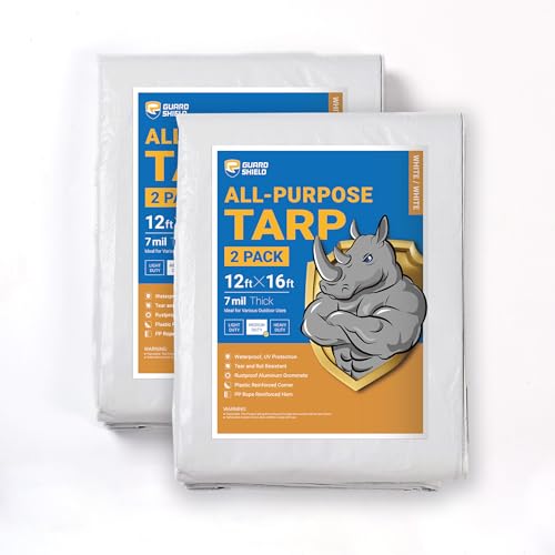 GUARD SHIELD White Tarp 12x16 Feet Medium Duty All Purpose Poly Tarps Cover 7mil (2-Pack) - color: White, size: 12x16 (2-Pack)