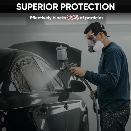 TICONN Reusable Respirator Mask with Filters, Gas Mask with Anti Fog Safety Glasses, Anti-Dust Half Face Cover Respirator