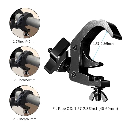 4Pack Heavy Duty Stage Light Clamp Hooks, Aluminum Premium Pro Truss Clamps for Use on 1.57-2.36 inch Trusses, 330 lb Weight Capacity for Use in Moving Head Stage Lighting Fixtures,Black