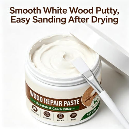Wood Fille, Wood Putty, Wood Repair Paste for Furniture and Floor, Quick Touch-Up Paste for Tables, Cabinets, Doors and Wood Surfaces (White)