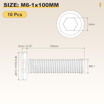 METALLIXITY Flat Head Hex Socket Cap Screws M6-1x100 10Pcs - color: Silver Tone, size: M6-1x100mm