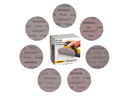 Mirka Abranet 5 Inch Assortment Mesh Sanding Discs, Hook and Loop, 35 Pack - size: Assortment