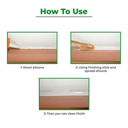 JMIBASIC Round Caulk Finishing Tool - 4 Size Sets - Radius Smooth Grout Silicone Applicator for Curved Edge - Urethane Rubber Sealant Caulking Spatula Spreader - Bamboo Handle Grip