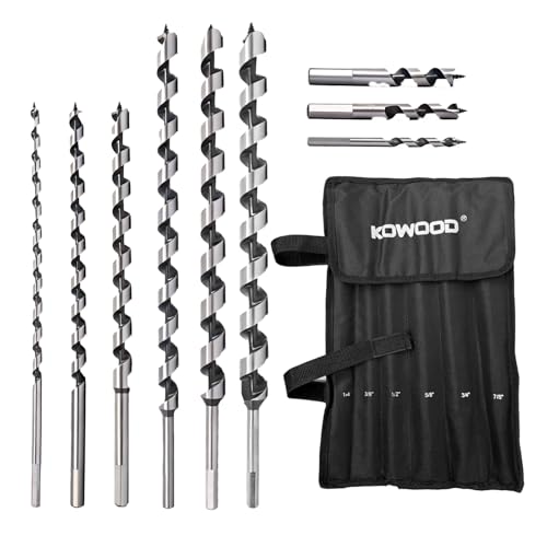 9Pcs Long Auger Drill Bit Set for Wood, 1/4"-7/8"
