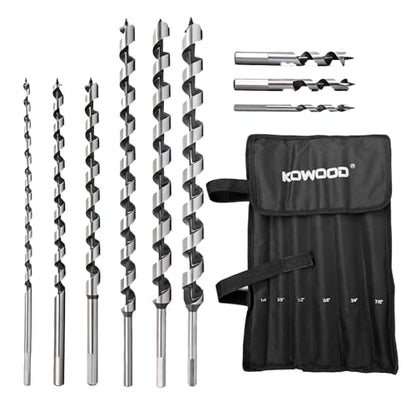 9Pcs Long Auger Drill Bit Set for Wood, 1/4"-7/8"