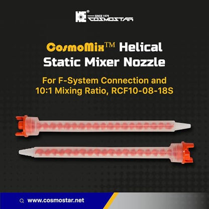 CosmoMix Helical Static Mixer Nozzle Tube Tip, K-System for 4:1/10:1 Mixing Ratio, 2.9 Inches, 16 Elements, 10 Pieces Epoxy Mixing Nozzle Tip For Adhensive Gun (RCF10-08-18S)