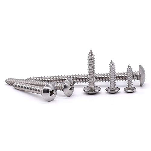 #6 x 5/8" Truss Head Wood Screw, Phillips Truss Head Self Tapping Sheet Metal Tek Screw, 18-8 Stainless Steel 304, Brgiht Finish, 100 PCS - size: #6 x 5/8"