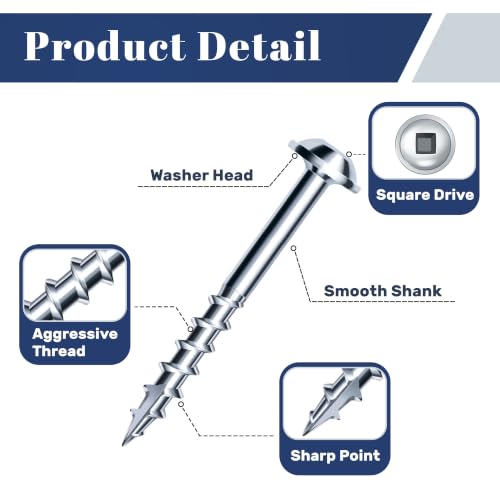 Mellewell #8 x 1-1/4" Zinc Coated Pocket Hole Screws, Square Drive Self Tapping Wood Screws, Coarse Thread Anti-Rust Coated Wood Screw, 65MM 150MM Drive Bits Included, Carbon Steel, 300 PCS - color: Silver, size: #8 x 1-1/4"