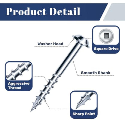 Mellewell #8 x 1-1/4" Zinc Coated Pocket Hole Screws, Square Drive Self Tapping Wood Screws, Coarse Thread Anti-Rust Coated Wood Screw, 65MM 150MM Drive Bits Included, Carbon Steel, 300 PCS - color: Silver, size: #8 x 1-1/4"