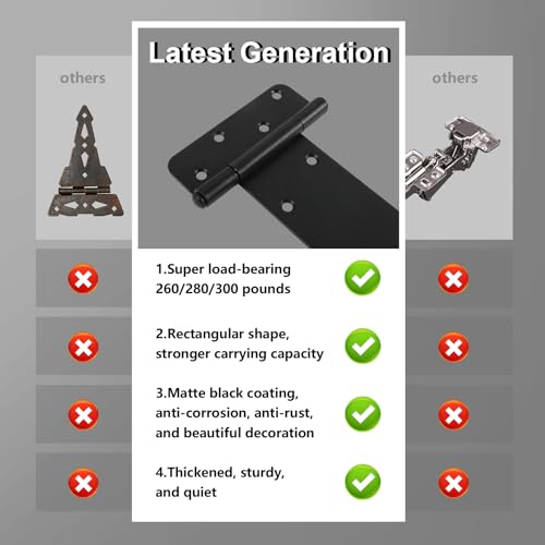 4 Pack 6" Door Hinges,280 Lbs Capacity Heavy Duty Gate Hinges - size: 6"- 4 pcs-Matte black