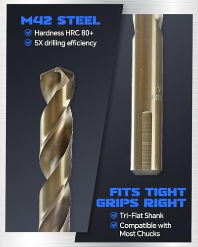 COMOWARE Cobalt Drill Bit Set- 1/2" M42 High Speed Steel Twist Jobber Length for Hardened Metal, Stainless Steel, Cast Iron and Wood Plastic - size: M42 1PCS