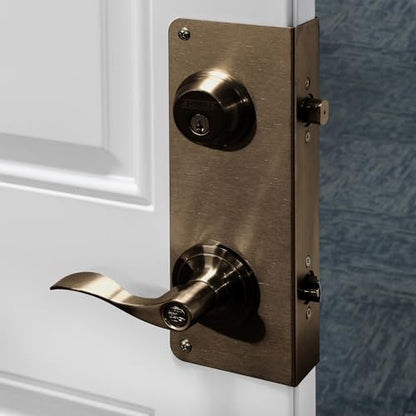 Prime-Line U 9577 Brass Lock and Door Reinforcement Plate for 1-3/4 In. Thick Doors, Brass Finish (Single Pack),Antique Brass