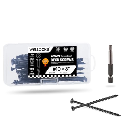 WELLOCKS #10 x 3 in Black Deck Screws, 1.2 lbs with T25 Bit - size: #10×3, style: 1.2LBS Black