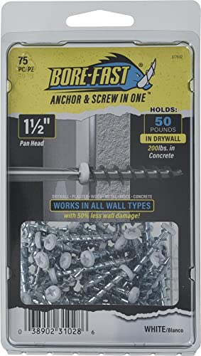 Hillman Borefast Drywall Anchors, 1-1/2in Pan Head, 75 Pack, White - color: White