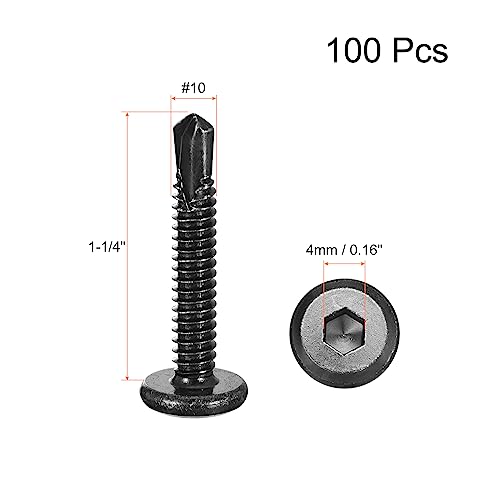 uxcell 100pcs Hex Socket Self Tapping Screws #10 x 1-1/4", 410 SS, Black - color: Black, size: #10 x 1-1/4"