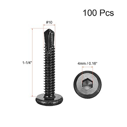 uxcell 100pcs Hex Socket Self Tapping Screws #10 x 1-1/4", 410 SS, Black - color: Black, size: #10 x 1-1/4"