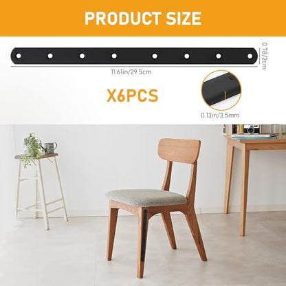 Flat Straight Braces, Black Mending Plate, Heavy Duty Metal Straight Brackets, Repair Joining Bracket, Repair Plates Fixing Bracket Connector for Wood, Furniture, with Screws