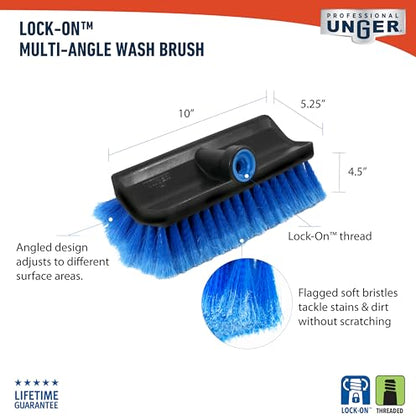 Unger Professional Lock-On HydroPower 10” Bi-Level Soft Wash Brush, Compatible with Waterflow Poles, Outdoor Cleaning Supplies, Great for Patios, Siding, Windows, Cars, and Boats - size: 10 inches (Pack of 1), style: Multi-Angle Wash Brush