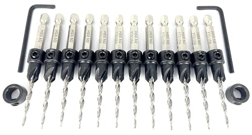 FTG USA 12 Pc #6 (9/64") Adjustable Wood Countersink Drill Bit Set Case - style: 12 Pc Same Size
