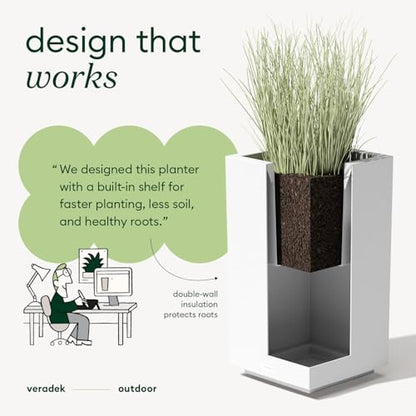 Veradek Block Series Pedestal Planter - Tall Rectangular Outdoor Planter - color: White, size: 26"H x 13.5"W - 2 Pack