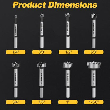 Forstner Bit Set 8Pcs - Forstner Drill Bit for Woodworking - size: 8PCS | Precision Imperial Sizing