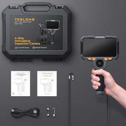 Teslong TF600 4-Way Articulating Borescope with 6.5mm Dual Lens Endoscope