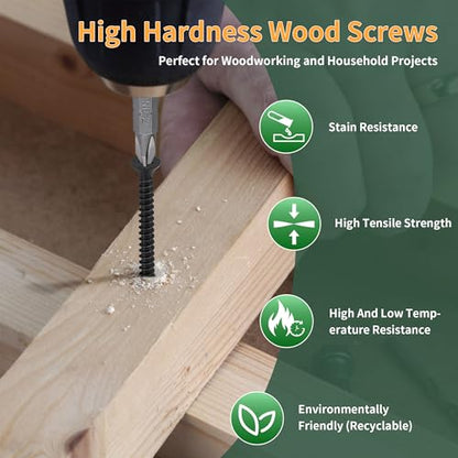 Wood Screws #9 X 3 Flat Head Phillips Screws 300 Pcs Coarse Thread Self Tapping Screws, Matte Black - color: Matte Black, size: #9 X 3"