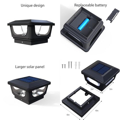 Solar Post Cap Lights for 3x3 Metal & 4x4 Vinyl/Wood Fence Posts, 4 Pack - size: 4 Pack
