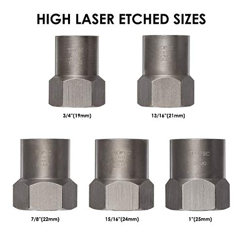 Topec 5-Piece Heavy Duty Bolt Remover Set, 1/2" Drive Impact Extractor Set, Perfect Tool Kit for Removing Stripped, Damaged, Rounded off and Rusted Bolts & Nuts, and Shorter Profile Lug Nuts - size: 5-piece