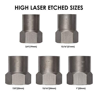Topec 5-Piece Heavy Duty Bolt Remover Set, 1/2" Drive Impact Extractor Set, Perfect Tool Kit for Removing Stripped, Damaged, Rounded off and Rusted Bolts & Nuts, and Shorter Profile Lug Nuts - size: 5-piece