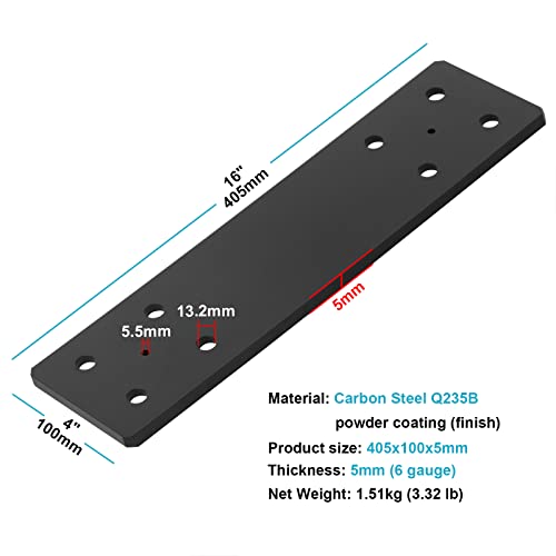 2 PCS 16" x 4" Mending Plate, Repair Strap Heavy Duty 6 Gauge Steel, Black (Pack of 2) - size: 16" x 4" (Pack of 2)