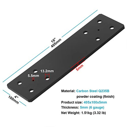 2 PCS 16" x 4" Mending Plate, Repair Strap Heavy Duty 6 Gauge Steel, Black (Pack of 2) - size: 16" x 4" (Pack of 2)