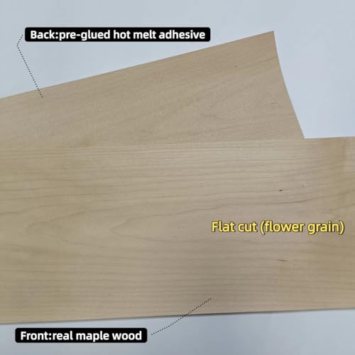 Maple Wood Veneer Sheet,Flat Cut,8.5''x 98'',Iron On Stick Veneer Roll Without Paper,Pre-glued Hot Melt Self Adhesive Strip for Cabinet Furniture Plywood Door Speaker Renovation Woodworking - color: Maple