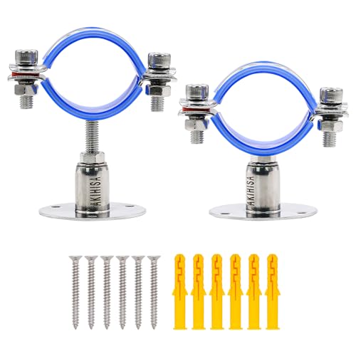 AKIHISA 2 Pcs 304 Stainless Steel Pipe Supports, Wall Mount Ceiling Mount Pipe Hanger, Pipe Holder for OD Pipe 38-40MM Adjustable Height Range 30-50mm - size: 38-40mm, style: Adjustable Height 30-50mm