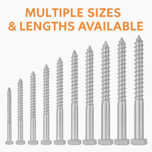 IMSCREWS 3/8 x 3 Hex Head Lag Screws, 304 Stainless Steel, Partially Threaded Structural Wood Bolts for Heavy Framing & Posts, 5 pcs - size: 3/8" x 3"