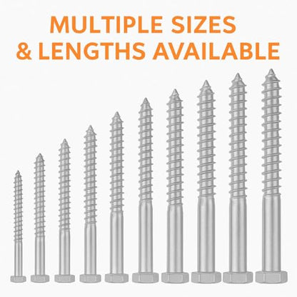 IMSCREWS 1/4 x 2-1/2 Hex Head Lag Screws, 304 Stainless Steel, Partially Threaded Structural Wood Bolts, 5 pcs - size: 1/4" x 2-1/2"